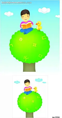 看书的小男孩韩国插画AI|绘画设计|角色|卡通人物|卡通人物图片|漫画人物|人物插画|人物素材|人物图片|矢量人物|矢量图|手绘人物|水彩