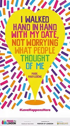 这些心形主题的海报，是纪念英格兰及威尔士地区同性恋部分合法化50周年，每一张都做得很不错