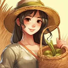(1/4) 一个戴着草帽的女孩，手里拿着篮子，2d游戏艺术风格，真实主义，金缮，英俊，宫廷画，高清分辨率，肖像画(AI绘图来自WeDraw.art)