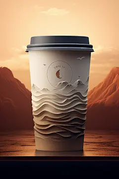 国潮山川创意奶茶杯杯子图片模型