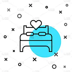 黑线卧室图标孤立的白色背景。婚礼，爱情，婚姻的象征。卧室创意图标从蜜月收集。随机动态形状。向量