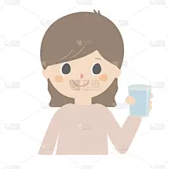 一个可爱的图片，一个女孩拿着一杯水.