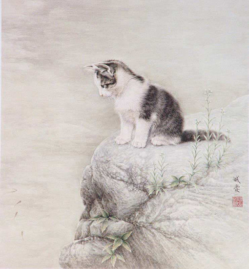 邢诚爱绘画作品： 回望 国画欣赏