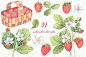 甜蜜可爱手绘铅笔画草莓水果篮手账贴纸印刷PNG免抠素材  - PS饭团网psefan.com