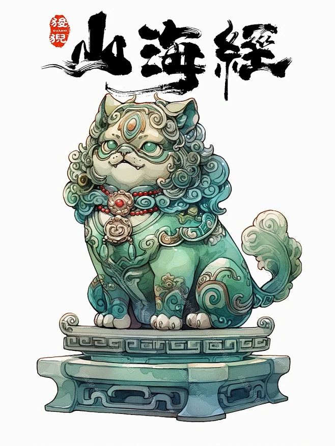 『狻猊』青狮(萌版)，文殊菩萨的坐骑-花瓣网