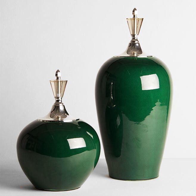 装饰罐子 新中式陶瓷罐 绿色储物罐样板房...
