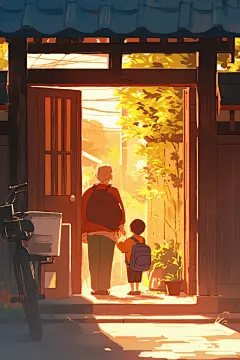 父母送别场景插画