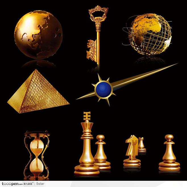 房地产广告图形素材--金色地球、国际象棋...