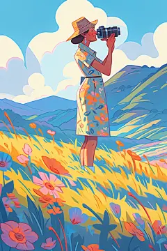 手绘五一劳动节户外旅游插画