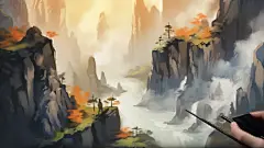 唯美古风建筑黄山山水植物壁纸
