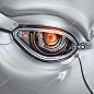 未来派明亮的网络眼与计算机数字作为一部分机械金属机器人的脸闪耀特写