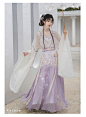 云藏月绣 鸢尾 原创国风魏晋南北朝大袖襦紫色印花九破裙汉服女夏-淘宝网