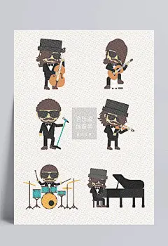 矢量音乐家演奏家设计元素|ai素材,band,钢琴,吉他手,爵士鼓,矢量素材,手绘插画,手绘人物,演唱者,演奏,演奏家,演奏者,音乐