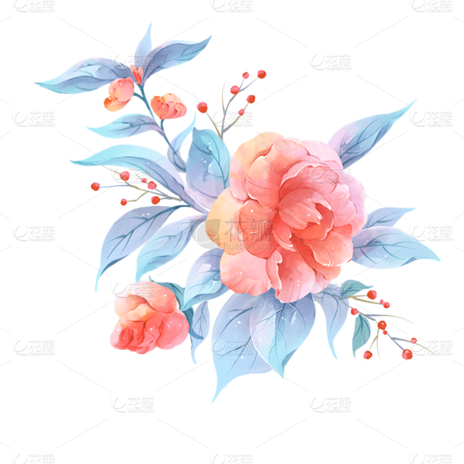 粉色手绘水彩牡丹花花卉元素