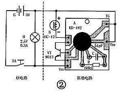 [教你做制作音乐灯笼和易拉罐灯笼] 每年元宵节的时候都有各式各样的灯笼供人们赏玩，每年的灯笼都层出不穷，可是你会做灯笼么，你想跟别人似的自己制作属于你的灯笼么，现在就来教大家制作灯笼的密招吧废话少说，上图：自己如果能动手在原来的电路之中增加五个电子元器件，就可以做到让灯笼发亮，还可以演奏乐曲呢，现在就向你介绍改制的方法：首先看下工作原理：音乐灯笼电路图如图所示。虚线左边为市售灯笼原有电路，右边为新增音乐演奏电路。A为十二曲音乐集成电路，其中R和C分别为A的外接振荡电阻器和电容......