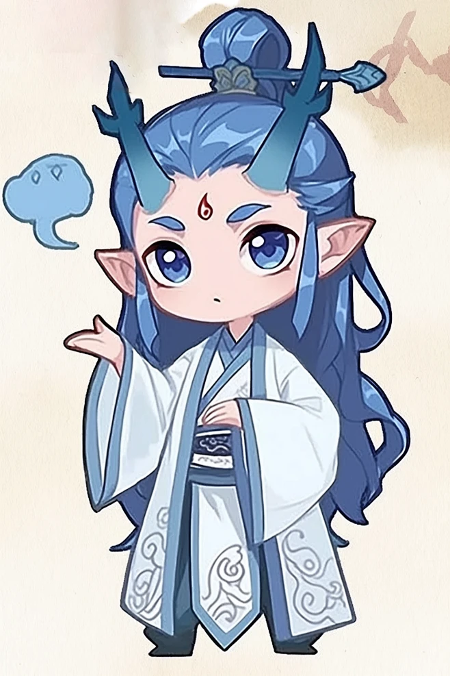 AI插画哪吒动画电影神话传说卡通可爱蓝色古风人物敖丙.PNG-花瓣网