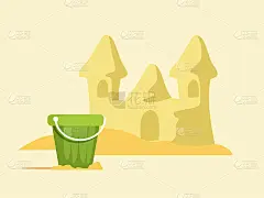 沙堡卡通矢量彩色插图