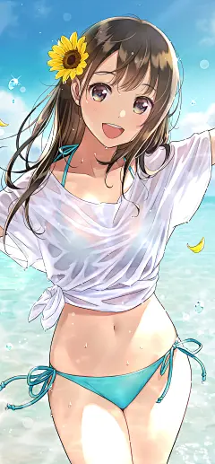 森倉円  二次元少女  
动漫壁纸  泳装  海边