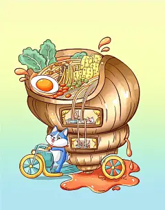 柳州螺蛳粉创意插画