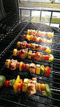 Grilled chicken and vegetable kebabs on the bbq: