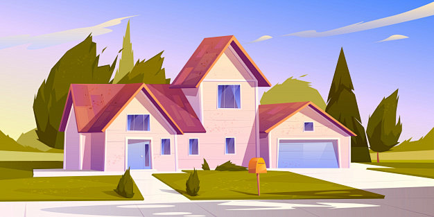 郊区的房子风景插画