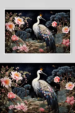 AI数字艺术山水国画刺绣风格插画-众图网