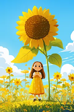 AI数字艺术夏季夏天漂亮的向日葵人物插画-众图网