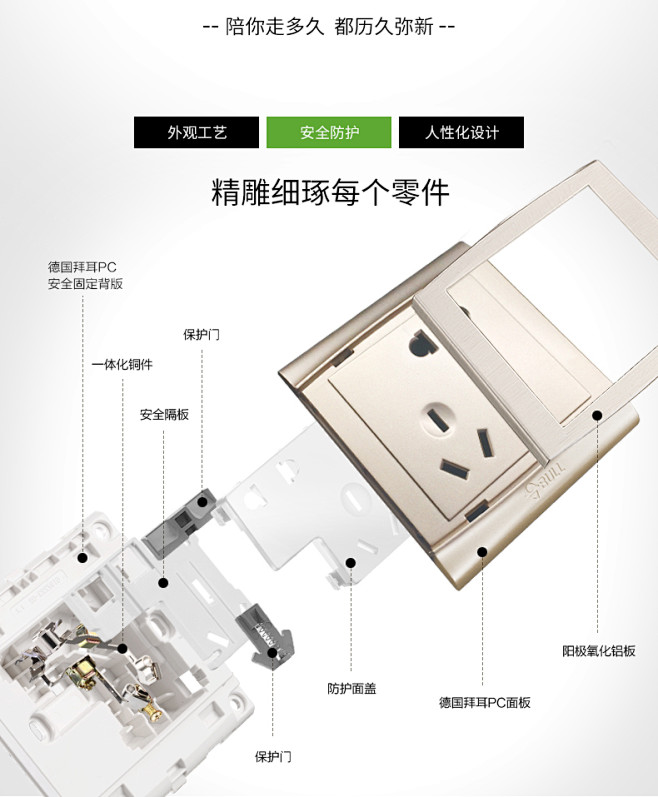 公牛开关插座拉丝86型墙壁斜5孔电源面板金色插错位10a二三插五孔t