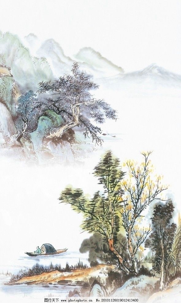 工笔画山水山水水墨松树远山国画山水画风景画风景