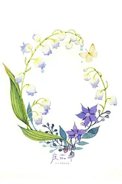 度薇年 温暖 水彩 手绘 插画 花环 植物