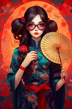 京剧花旦国潮戏曲女生人物插画