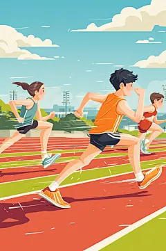 AI数字艺术扁平风校园运动会人物插画