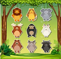 动物,标签,猴子,分离着色,可爱的,自然,图像,狮子,模板,象