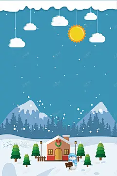 冬季蓝色卡通旅游海报 白云 雪山 高清背景 背景 设计图片 免费下载 页面网页 平面电商 创意素材