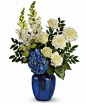 White, Blue, and Light Green Flower Arrangement