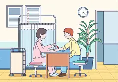 矢量插图男子坐在椅子上接受注射从医生在诊所插画下载