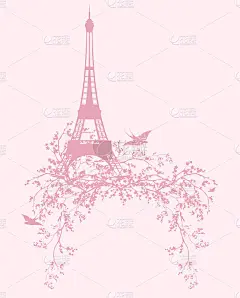 vector silhouette of spring season eiffel tower wi
