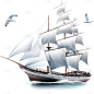 交通系列拟物感插画轮船海浪贴纸