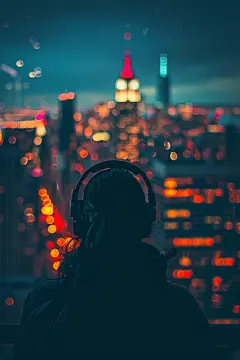 倾听音乐的趣味青年背影