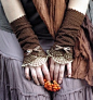 Miss Eyre - crocheted open work lacy wrist warmers...