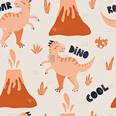 霸王龙恐龙无缝图案。手绘矢量插图包装或纺织品设计