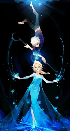 冰雪奇缘frozen X 守护者联盟 Elsa&amp;Jack 糖乜 iPhone壁纸 同人 二次元