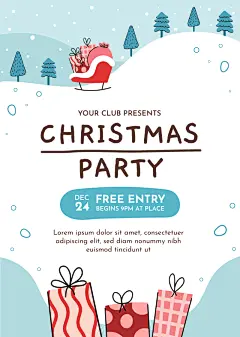 手绘卡通森林雪橇圣诞节海报设计