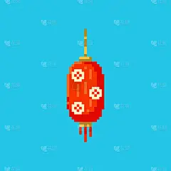 像素艺术纸灯笼图标。矢量8位风格插图的中国灯笼或灯。我