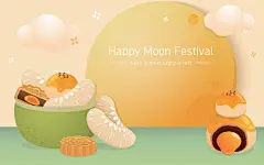 点击来源直接获取大图文件 |流心咸蛋黄月饼、明月与柚子——中秋佳节海报