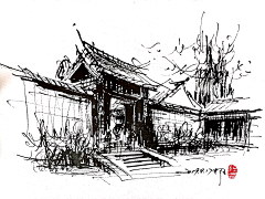 ryrttikl采集到钢笔速写-建筑,概括