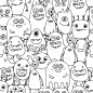 seamless pattern with doodle monsters, coloring pa