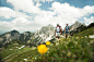 Mature couple hiking in mountains, Tannheim Valley, Austria