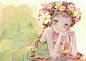 花与女孩_唯美小清新插画图片