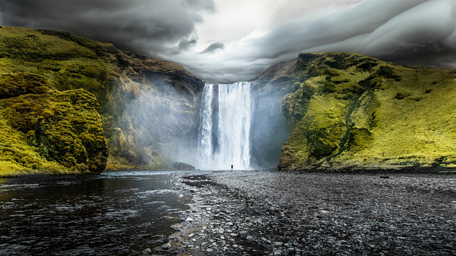 冰岛瀑布风景高清桌面壁纸|素材天下提供